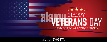 Happy Veterans Day Zu Ehren Aller, Die Banner-Vorlage Gedient Haben. 11. November USA Veteran Day National Holiday Web Banner Hintergrund mit amerikanischer Flagge Stock Vektor