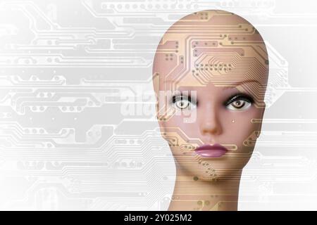 Doppelbelichtung künstliche Intelligenz Konzept mit Exemplar Stockfoto