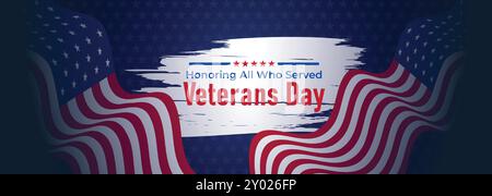 Happy Veterans Day Zu Ehren Aller, Die Banner-Vorlage Gedient Haben. 11. November USA Veteran Day National Holiday Web Banner Hintergrund mit amerikanischer Flagge Stock Vektor