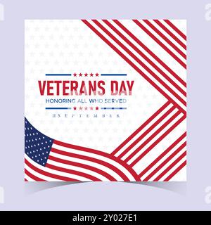 Happy Veterans Day Zu Ehren Aller, Die Banner-Vorlage Gedient Haben. 11. November USA Veteran Day National Holiday Web Banner Hintergrund mit amerikanischer Flagge Stock Vektor