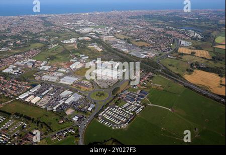 Aus der Vogelperspektive von Blackpool Town aus dem SEast Looking NWest. Diese Aussicht, wenn Sie von der Preston New Road an der Abfahrt 5 der Autobahn M55 kommen Stockfoto