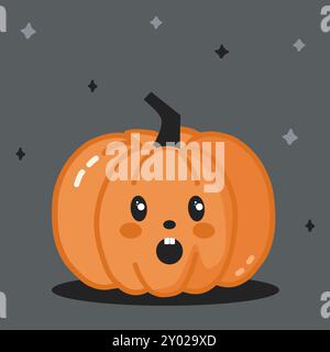Orange Vektor-Illustration eines Kürbis mit einem Schwanz und mit einem süßen Gesicht überrascht Gesicht. Halloween-Illustration. Stock Vektor