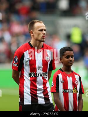 London, Großbritannien. 31. August 2024. London, 31. August 2024: Mikkel Damsgaard aus Brentford während des Premier League-Spiels zwischen Brentford und Southampton im GTECH Community Stadium am 31. August 2024 in London. (Pedro Soares/SPP) Credit: SPP Sport Press Photo. /Alamy Live News Stockfoto