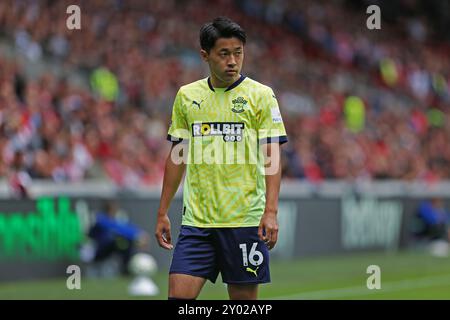 London, Großbritannien. 31. August 2024. London, 31. August 2024: Yukinari Sugawara of Southampton während des Premier League-Spiels zwischen Brentford und Southampton im GTECH Community Stadium am 31. August 2024 in London. (Pedro Soares/SPP) Credit: SPP Sport Press Photo. /Alamy Live News Stockfoto