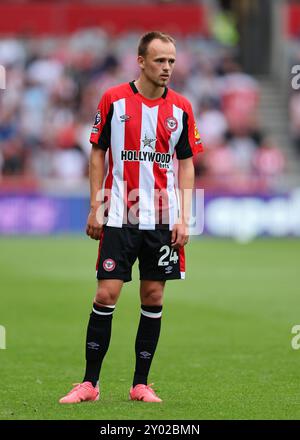 31. August 2024; Gtech Community Stadium, Brentford, London, England; Premier League Football, Brentford gegen Southampton; Mikkel Damsgaard aus Brentford Stockfoto