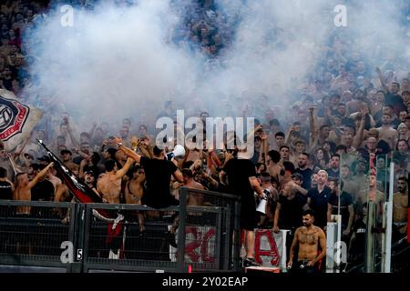 Rom, Italien. 31. August 2024. Unterhalter des AC Mailand während des Serie A Enilive Spiels zwischen SS Lazio und AC Mailand im Stadio Olimpico am 31. August 2024 in Rom. Quelle: Giuseppe Maffia/Alamy Live News Stockfoto