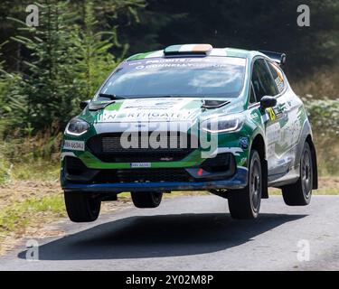 Aberystwyth, Dyfed, Großbritannien. 31. August 2024. 2024 FIA European Rally Championship Day 2; Fahrer Eamonn Kelly und Beifahrer Rory Kennedy in ihrer Ford Fiesta Rally3 Power durch Nant Y Moch Stage 5 Credit: Action Plus Sports/Alamy Live News Stockfoto