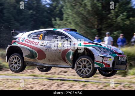 Aberystwyth, Dyfed, Großbritannien. 31. August 2024. 2024 FIA Rallye-Europameisterschaft Tag 2; Fahrer Christopher Ingram und Beifahrer Alex Kihurani in ihrem Toyota GR Yaris Power durch Nant Y Moch Stage 5 Credit: Action Plus Sports/Alamy Live News Stockfoto