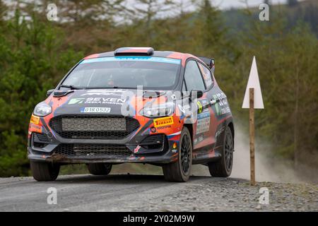 Aberystwyth, Dyfed, Großbritannien. 31. August 2024. 2024 FIA European Rally Championship Day 2; Fahrer Filip Kohn und Beifahrer Tom Woodburn in ihrer Ford Fiesta Rally3 Power durch Nant Y Moch Stage 8 Credit: Action Plus Sports/Alamy Live News Stockfoto