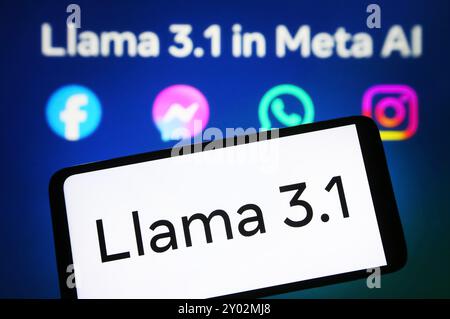 In dieser Abbildung ist ein Meta Llama 3,1 (Large Language Model Meta AI) Logo auf einem Smartphone-Bildschirm zu sehen. Stockfoto