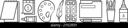 Zeilensymbolsatz für kreative Künstler-Tools. Zeichnungssymbole Stock Vektor