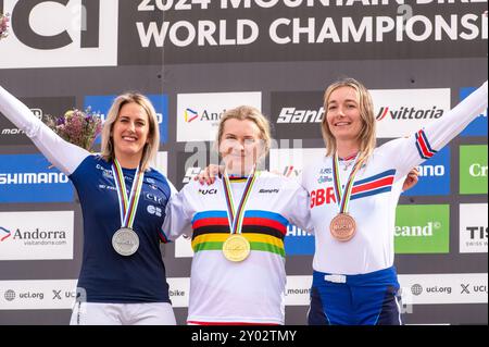 PAL Arinsal, Andorra: August 30 2024: Valentina Hoff von ÖSTERREICH, Tahnee Seagrave von GROSSBRITANNIEN und Myriam Nicole von FRANKREICH Myriam Nicole von FRAN Stockfoto