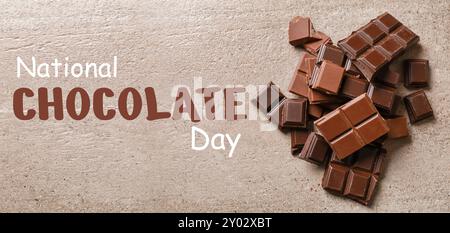 Banner für den National Chocolate Day mit leckerer Schokolade Stockfoto