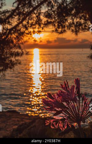 Ein unglaublich schöner Sonnenuntergang am Strand des Hotels Stockfoto