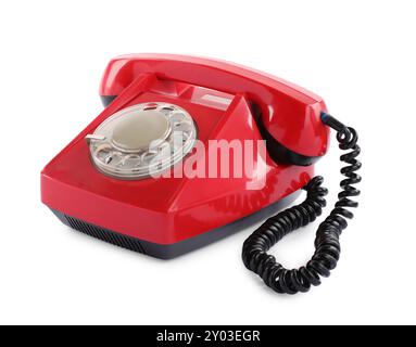 Ein rotes Telefon mit lokalisiertem Mobilteil auf weiß Stockfoto