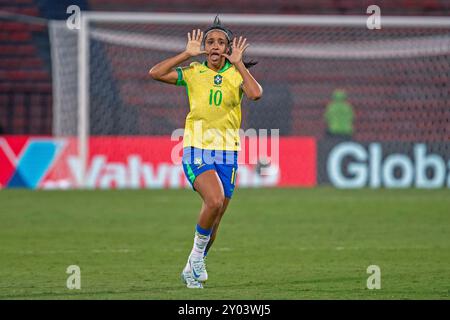 Medelin, Kolumbien. 31. August 2024. Vitoria Amaral aus Brasilien feiert, nachdem er das zweite Tor seiner Mannschaft beim Spiel der Gruppe B FIFA U-20-Frauen-Weltmeisterschaft Kolumbien 2024 zwischen Brasilien und Fidschi im Atanasio Girardot Stadium in Medelin am 31. August 2024 erzielte. Foto: Jose Pino/DiaEsportivo/Alamy Live News Credit: DiaEsportivo/Alamy Live News Stockfoto