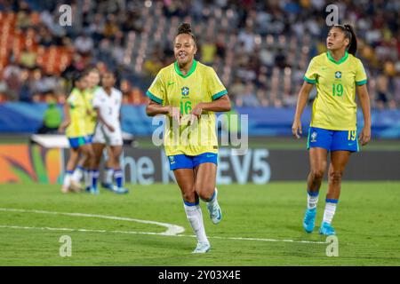 Medelin, Kolumbien. 31. August 2024. Milena Ferreira aus Brasilien feiert das siebte Tor seiner Mannschaft beim Spiel der Gruppe B FIFA U-20 Frauen-Weltmeisterschaft Kolumbien 2024 zwischen Brasilien und Fidschi im Atanasio Girardot Stadion in Medelin am 31. August 2024. Foto: Jose Pino/DiaEsportivo/Alamy Live News Credit: DiaEsportivo/Alamy Live News Stockfoto