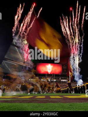 31. August 2024: Arizona State Sun Devils erobern das Feld zum ersten Mal im Desert Mountain Park in Tempe, Arizona. Michael Cazares/CSM. Stockfoto