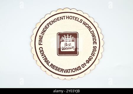 Vintage Best Western Hotels Drink Coaster – Wales, Großbritannien – 30. August 2024 Stockfoto