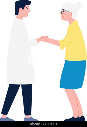 Der Arzt hilft der alten Frau. Orthopädisches Therapiekonzept Stock Vektor