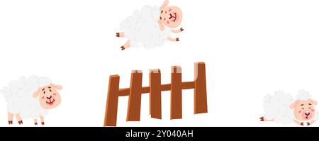 Lämmer, die über einen Zaun springen. Nachtträume Schafe Stock Vektor