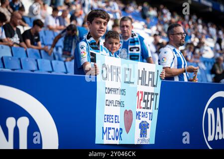 Barcelona, Spanien. 31. August 2024. Anhänger von RCD Espanyol sind beim La Liga EA Sports Spiel zwischen RCD Espanyol und Rayo Vallecano im Stage Front Stadium zu sehen. Endpunktzahl; RCD Espanyol 2:1 Rayo Vallecano. Quelle: SOPA Images Limited/Alamy Live News Stockfoto