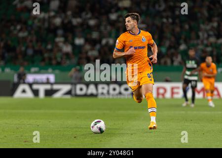 Lissabon, Portugal. 31. August 2024. ZE Pedro vom FC Porto im Estadio Alvalade XXI Stadion im Liga Portugal Betclic Fußballspiel zwischen Sporting CP und FC Porto. (Endresultat: Sporting CP 2 - 0 FC Porto) (Foto: Hugo Amaral/SOPA Images/SIPA USA) Credit: SIPA USA/Alamy Live News Stockfoto