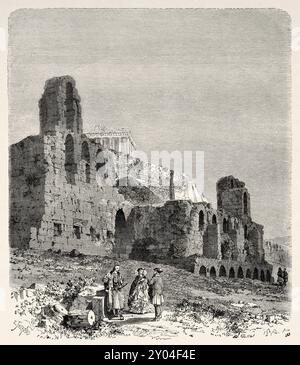 Odeon des Herodes Atticus Theater, Athen, Griechenland, Zeichnung von Emile Therond (1821–1883) A Winter in Athen, 1857-1858 von Antonin Proust (1832–1905) Le Tour du Monde 1862 Stockfoto