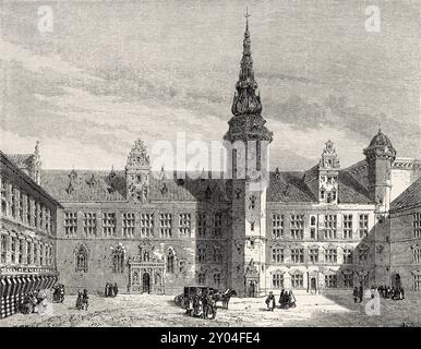 Innenhof des Schlosses Kronborg, Helsingor, Dänemark, Zeichnung von Emile Therond (1821–1883) aus der Reise nach Dänemark, 1860 von Jean-Marie Dargaud (1800–1866) Le Tour du Monde 1862 Stockfoto