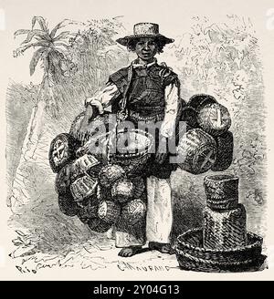 Alte Treet Korb- und Korbverkäufer, Mexiko, Zeichnung von Edouard Riou (1833-1900) Travel in Mexico, 1854-1855 von Ernest Vigneaux. Le Tour du Monde 1862 Stockfoto