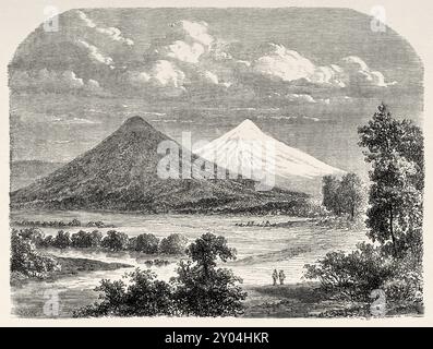 Fremont Peak, am Eingang zu den Rocky Mountains, Vereinigte Staaten von Amerika, Zeichnung von Dieudonne Lancelot (1822-1894) Journey to the City of Saints, 1860. Hauptstadt des Landes der Mormonen von Richard Francis Burton (1821–1890) Le Tour du Monde 1862 Stockfoto