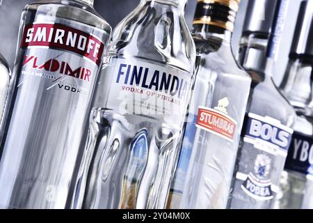 Flaschen von mehreren globalen Marken von Wodka Stockfoto