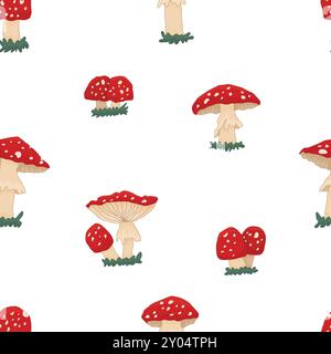 Rote Amanita Pilze nahtloses abstraktes Muster. Herbst Giftpilzsammlung Hintergrund. Vektorabbildung Stock Vektor