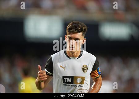 Valencia, Spanien. 31. August 2024. Jose Luis Garcia Vaya Pepelu von Valencia CF wurde während des Spiels zwischen Valencia CF und Villareal FC im Mestalla Stadium gesehen. Endpunktzahl: Valencia CF 1:1 Villareal CF. (Foto: Vicente Vidal Fernandez/SOPA Images/SIPA USA) Credit: SIPA USA/Alamy Live News Stockfoto