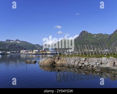 Aus Wikipedia: Svolvaer ist eine norwegische Stadt im Südosten der Insel Austvagoy am Vestfjord. Svolvaer ist der Verwaltungsrat Stockfoto