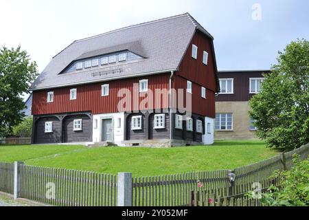 Obercunnersdorf, Museumsdorf in der Gemeinde Kottmar, in Sachsen, Umgebindehaus in der Oberlausitz im Museumsdorf, typische Umgebinde Stockfoto