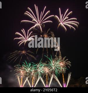 Buntes Feuerwerk gegen den Schwarzen Himmel Stockfoto