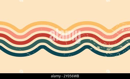 Abstrakter Hintergrund des Regenbogendesigns mit Wavy Line im Vintage Retro-Stil der 1970er Jahre. Old Vintage Retro Hintergrund, Vintage 70er Jahre, Vintage Muster Stock Vektor