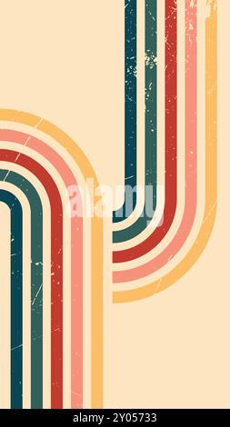 Abstrakter Hintergrund des Regenbogendesigns mit Wavy Line im Vintage Retro-Stil der 1970er Jahre. Alter Vintage Retro Hintergrund, Vektormuster Stock Vektor