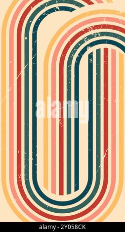 Abstrakter Hintergrund des Regenbogendesigns mit Wavy Line im Vintage Retro-Stil der 1970er Jahre. Alter Vintage Retro Hintergrund, Vektormuster Stock Vektor