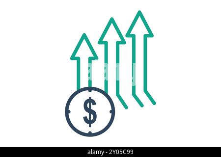 Marktsymbol. Liniensymbolstil. Dollar mit Pfeil nach oben. Symbol für SWOT. Vektorillustration für Geschäftselemente Stock Vektor