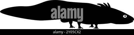 Axolotl ambystoma mexicanum Ansicht Seite Symbol schwarz Farbe Vektor Illustration Bild flach Stil einfach Stock Vektor