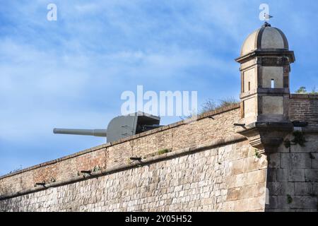 Kanone auf der Festung Castell de Montjuic in Barcelona, Spanien, Europa Stockfoto