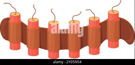 Explosionsfähiger Gürtel. Dynamit-Sticks. Bomben-Zeichentricksymbol isoliert auf weißem Hintergrund Stock Vektor