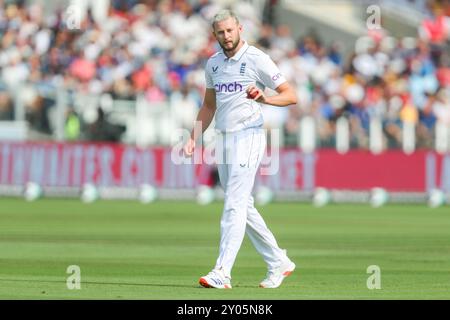 Gus Atkinson aus England sieht beim 2. Rothesay Test Match Day 4 in Lords, London, Großbritannien, am 1. September 2024 (Foto: Izzy Poles/News Images) in London, Großbritannien, am 1. September 2024. (Foto: Izzy Poles/News Images/SIPA USA) Stockfoto