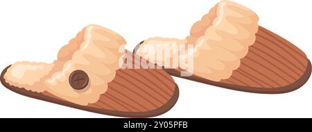 Winter-Hausschuhe mit kuscheliger Cartoon-Ikone aus weichem Pelz isoliert auf weißem Hintergrund Stock Vektor