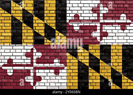 Die Flagge von Maryland ist auf einer Ziegelwand gemalt Stockfoto