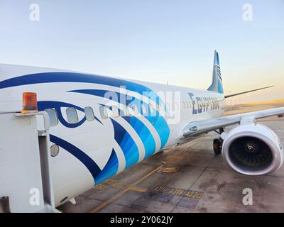 Kairo, Ägypten, 3. Juni 2024: Egypt Air ist ein ägyptisches Flugzeug auf dem Flughafen und ist das staatliche Flaggenflugzeug Ägyptens mit Hauptsitz in Cairo International Stockfoto