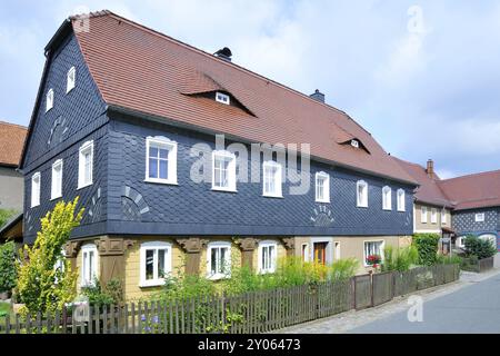 Obercunnersdorf, Museumsdorf in der Gemeinde Kottmar, in Sachsen, Umgebindehaus in der Oberlausitz im Museumsdorf, typische Umgebinde Stockfoto