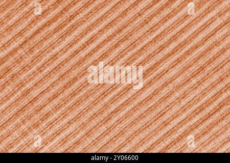Ridge Textur Hintergrund aus Velours Cordorange Tuch. Großer gerippter, diagonaler, grober gewebter Samtstoff, gestreifter Stoff mit Polsterstruktur, Möbel Stockfoto